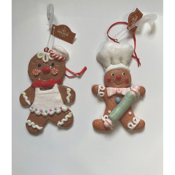 Gingerbread Cookie Girl and Boy Bakers Christmas Holiday Ornaments Set of 2 - Picture 2 of 9